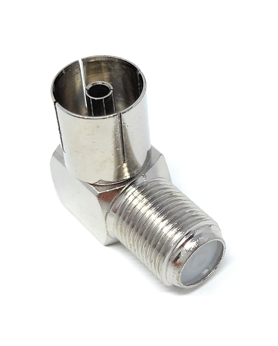 DRUT 1pcs F Type Screw Female to RF TV Female Socket Right Angle Satellite TV Cable Adapter (Silver)