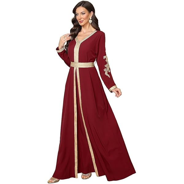 Amazon.com: Abaowedding Elegant Black Muslim Robe, Gold Embroidered Trim,  Long Sleeve Maxi Dress (A-Black, XS) : Clothing, Shoes & Jewelry