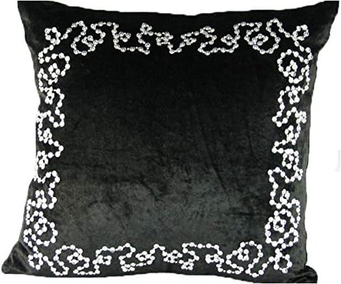 Velvet Pillow with Border - Black - 20 x 20 in.