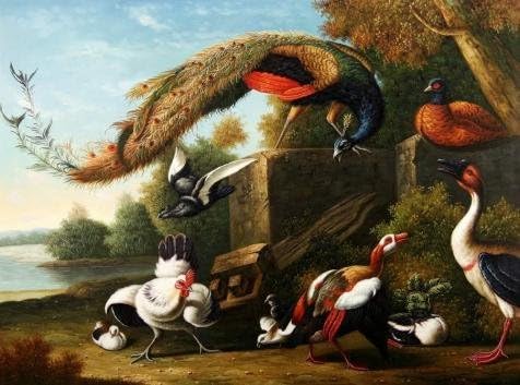 'Peacock And Poultries' Oil Painting, 30x40 Inch / 76x103 Cm ,printed On High Quality Polyster Canvas ,this Best Price Art Decorative Prints On Canvas Is Perfectly Suitalbe For Kitchen Decoration And Home Gallery Art And Gifts