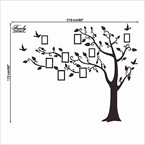 Large Family Tree Wall Decal,Black Picture Tree Wall Decor Sticker