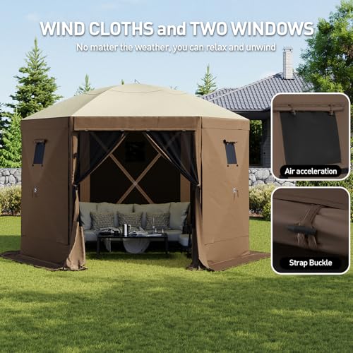 Aoxun 10x10ft Pop Up Gazebo with Screens, Instant Setup UV Protection Camping Canopy Tent, Brown image 15