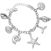 MXUHUI Boho Shell Starfish Conch Pendant Bracelets Handmade Adjustable Imitation Pearl Seashell Charm Bracelets for Women Summer Beach Vacation Costume Jewelry