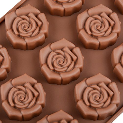 Chige 15 Cavity Rose Candy Mold Trays, Silicone Baking Pan - Food Grade & BPA Free - Not Sticky Cake Decoration Mould For Mousse,Chocolate Brownie,Jelly,Ice Cream,Chiffon,Cheesecake,Fondant - Thumbnail 4