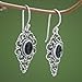 NOVICA Artisan Crafted Sterling Silver Floral Onyx Dangle Earrings | French Wire Hook | Royal Balinese Design | Black Birthstone | Hypoallergenic Jewelry | Lead & Nickel Free | Indonesia 'Precious
