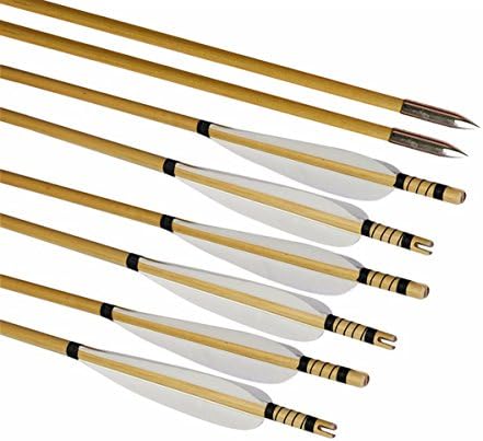 Albertu 12pcs Hunting/Targeting Wood Archery Arrows with White Feather &amp; Silver Points for Recurve Bow