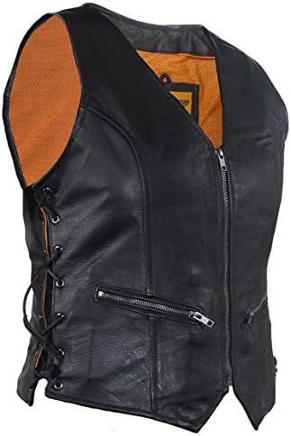 Ultimate Leather Apparel Women's Naked Leather Motorcycle Vest Zip Front With Concealed Carry (2XL, Black)