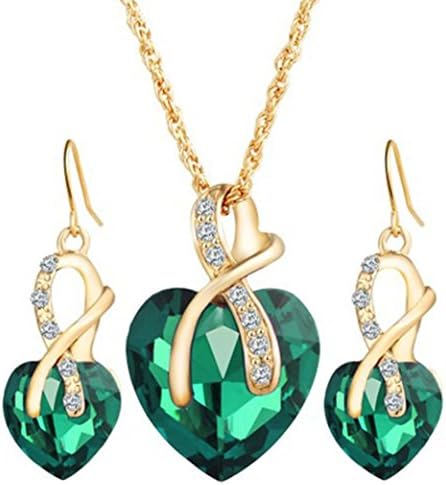 Alixyz 2017 Fashion Jewelry Set, Women Wedding Crystal Heart Necklace Earrings (Green, alloy)