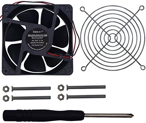 Enokay DC 24V 0.3A 2Pin 120mm×120mm×38mm Ball Bearing Cooling Fan+ 1 Piece 120mm Fan Grill