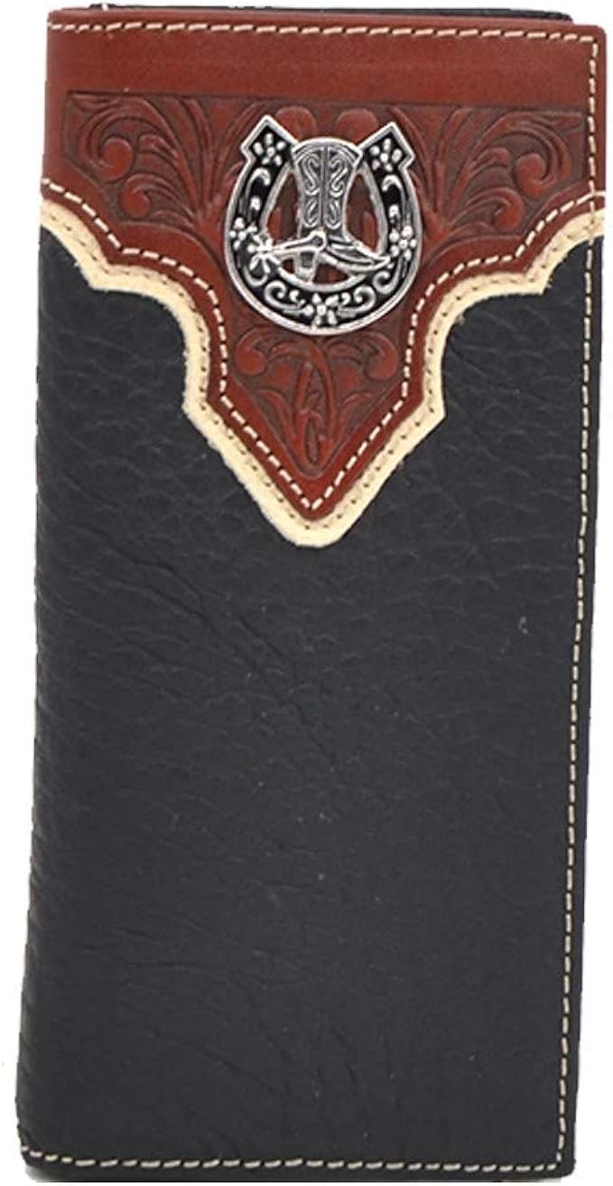 Mens Western Wallet Genuine Leather Long Bifold Cowboy Wallet for Men