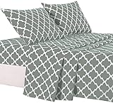 Lux Decor Collection Bed Sheet Set - Brushed Microfiber 1800 Bedding - Wrinkle, Stain and Fade Resistant - Hypoallergenic - 4 Piece (Queen, Quatrefoil Grey)