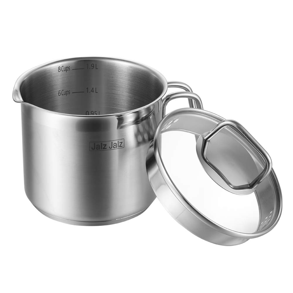 jalz jalz Stainless Steel Saucepan with Glass Lid,Classic Cookware, Sauce Pan,1.5 Quart for Boiling Milk, Sauce, Gravies, Pasta,Noodles