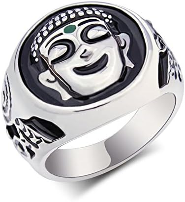 Vintage Men's Biker Stainless Steel Rings Silver Black Fashion Sakyamuni Buddha Jewelry Sizes 9 to 13