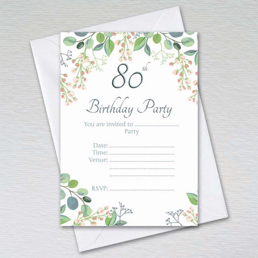 Webspectations 80th Birthday Invitations Eucalyptus Design A6 Pack of 20