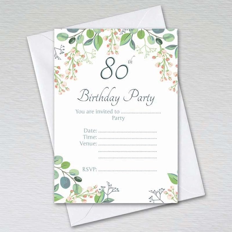 Webspectations 80th Birthday Invitations Eucalyptus Design A6 Pack of 20