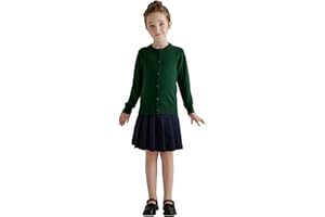 SMILING PINKER Girl School Uniform Sweater Anti-Pill Cotton Cardigan Crew Neck