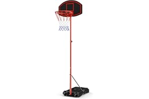 GYMAX Portable Basketball Hoop, 6.5-8.5FT Height Adjustable Basketball Hoop Stand with Fillable Base & Moving Wheels, Weather