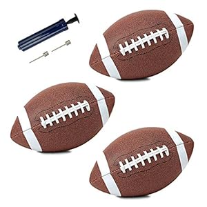 Liberty Imports Pack of 3 Official Size Faux Leather Footballs with Pump and Needles – Ultra Grip Varsity Full Size…