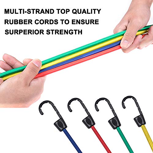 Bungee Straps, 24pcs Heavy Duty Bungee Cords with Hook in Jar, 100% Latex Core Elastic Strong Bungee Cord Set with a Drawstring Organizer Bag