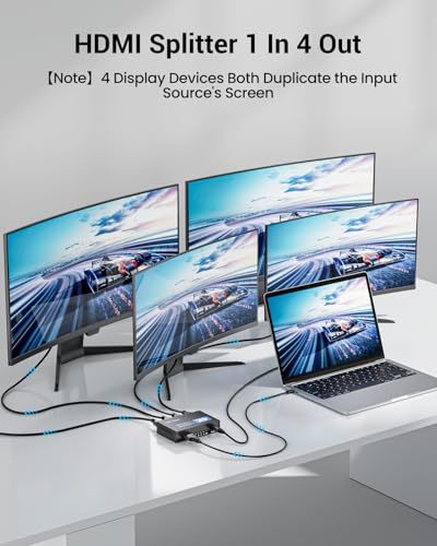 4K HDMI Splitter 1 in 4 Out with EDID HDCP HDR 3D, 4 Way Distribution for PC, Laptop, HDTV, Projector, 4-Port Splitter Copy 1 Source to 4 Displays at The Same Time