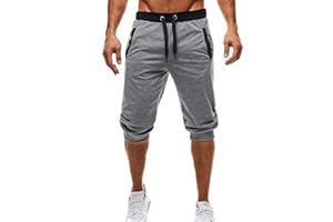 WSLCN Mens Jogging Shorts 3/4 Length Sports Joggers Shorts Elastic Sweatpants