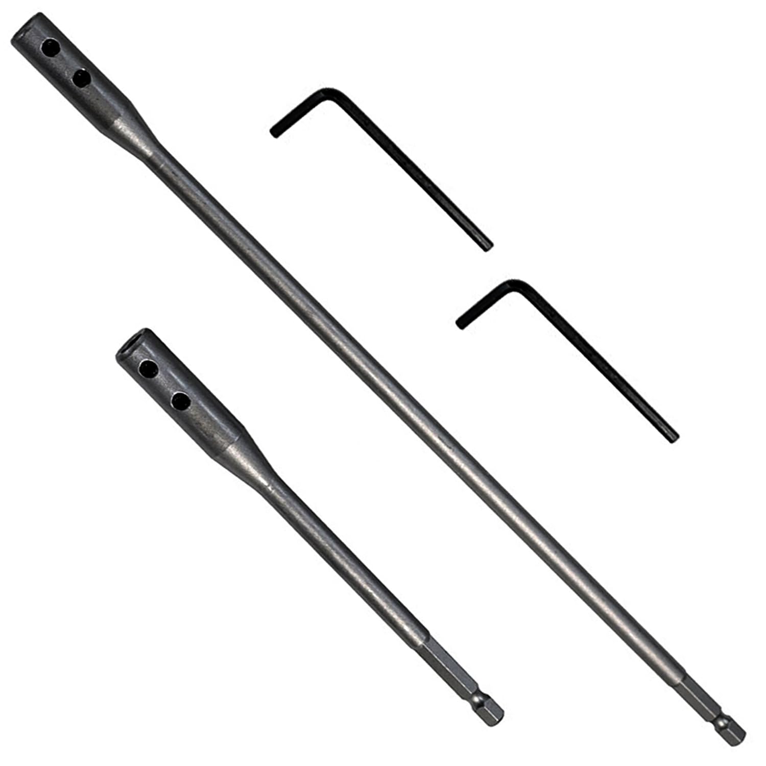 Photo 1 of 1/4 Extension Drill Bit Set 4Pcs Unbreakable Wood Spade Drill Bit Extension Extra-Long Drill Extension with 2 Pcs Key Spade Bit Extension Set for Wood Turners Furniture Carpentry and Construction