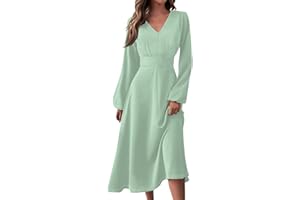 FSWGJFJJ Women Dresses,Women's Floral Print Boho Dress Long Sleeve Wrap V Neck Ruffle Belted A-Line Flowy Maxi Dresses