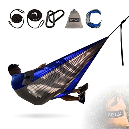 Serac [Durable Hammock & Strap Bundle] Classic Portable Single Camping
Hammock with Suspension System - Perfect for The Backpack, Lightweight
Travel and Camping (Iceberg Blue/Grey)