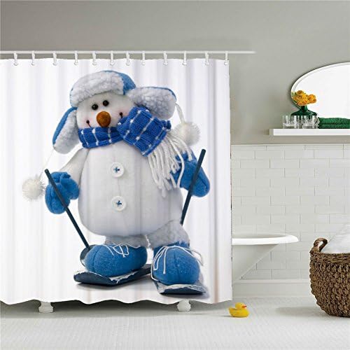 Baby Colorful Christmas Snowman Decors Shower Curtain Mildew Resistant Waterproof / Water-Repellent and Antibacterial 72 by 72 Inch
