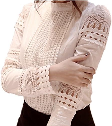 Firmeza Lady Women Hollow Out Back Zipper Lace Long Sleeve Elegant Blouse