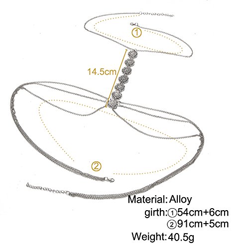VITORIA'S GIFT Sexy Gold Tone Body Chain Tassel Crossover Adjustable Bikini Fashion Belly Chain Waist Chain Necklace(1 Pcs) (Gold carving chain) - Thumbnail 3