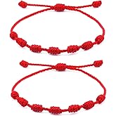 kelistom Handmade Buddhist String Bracelets for Women Men Tibetan Adjustable Woven Rope Bracelet for Protection and Luck, Red and Black, 2or 6 pcs/set