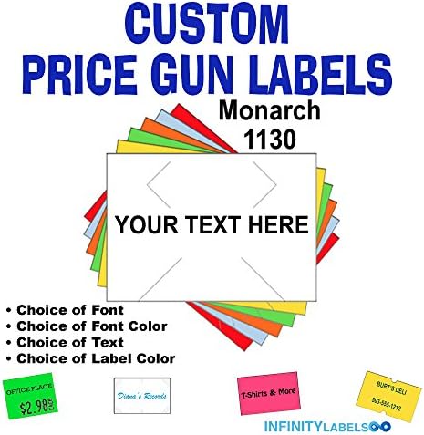 Custom Price Gun Labels - 200,000 Customizable Monarch 1130 Compatible Labels to fit All Monarch 1130 Price Guns. Full case + 8 Ink Rollers (You Choose The Colors, Font and Text)