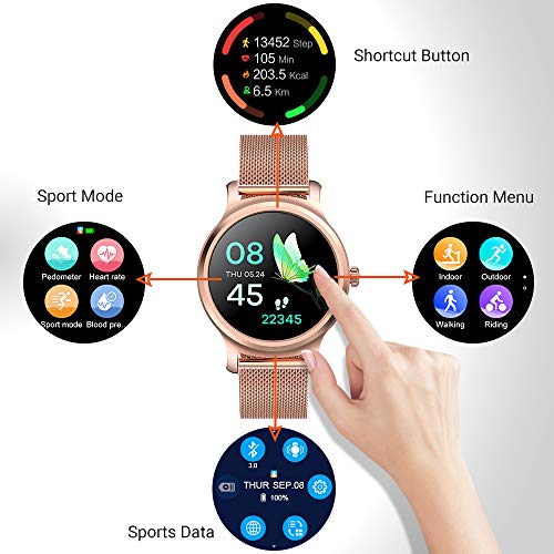 SMA-R2 Smart Watch for Women for Men Wear Fitness Tracker Watches with Heart Rate Monitor Sleep Monitoring Blood Pressure Monitor GPS Sport Outdoor Smartwatches for Andriod Phones and iOS (Gold) - Thumbnail 6