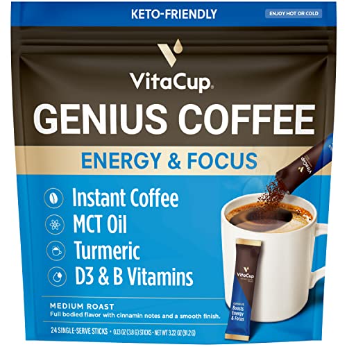 VitaCup Genius Instant Coffee Packets, Increase Energy & Focus, Keto