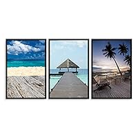 Framed Canvas Wall Art - Romantic Beach - Canvas Prints Home Artwork Decoration for Living Room,Bedroom - 16