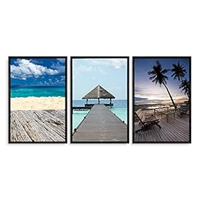 Framed Canvas Wall Art - Romantic Beach - Canvas Prints Home Artwork Decoration for Living Room,Bedroom - 24"x36"x3 Panels
