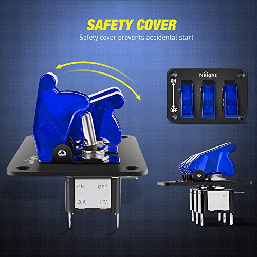 Nilight 3 Gang Toggle Switch 12V Rocker Switch Panel with LED Light and