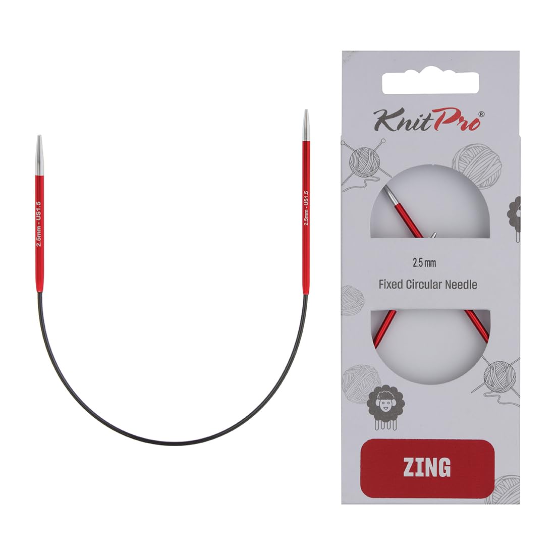 KnitPro Zing Fixed Circular Needles Asymmetrical 10" (25cm) | Size 2.50mm