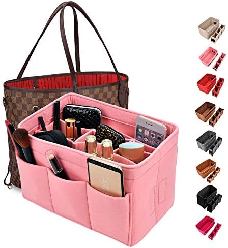 Kumako handbag organizer,Felt purse insert bag organizer fit LV neverful,Speedy,Longchamp&Tote Bag(XL, Pink)