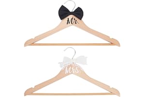HOBBIESAY 2 Pcs Mr and Mrs Hangers Bride Hanger Wedding Dress Grooms Attire Hanger Elegant Wooden Rack Hangers Set with Bow T
