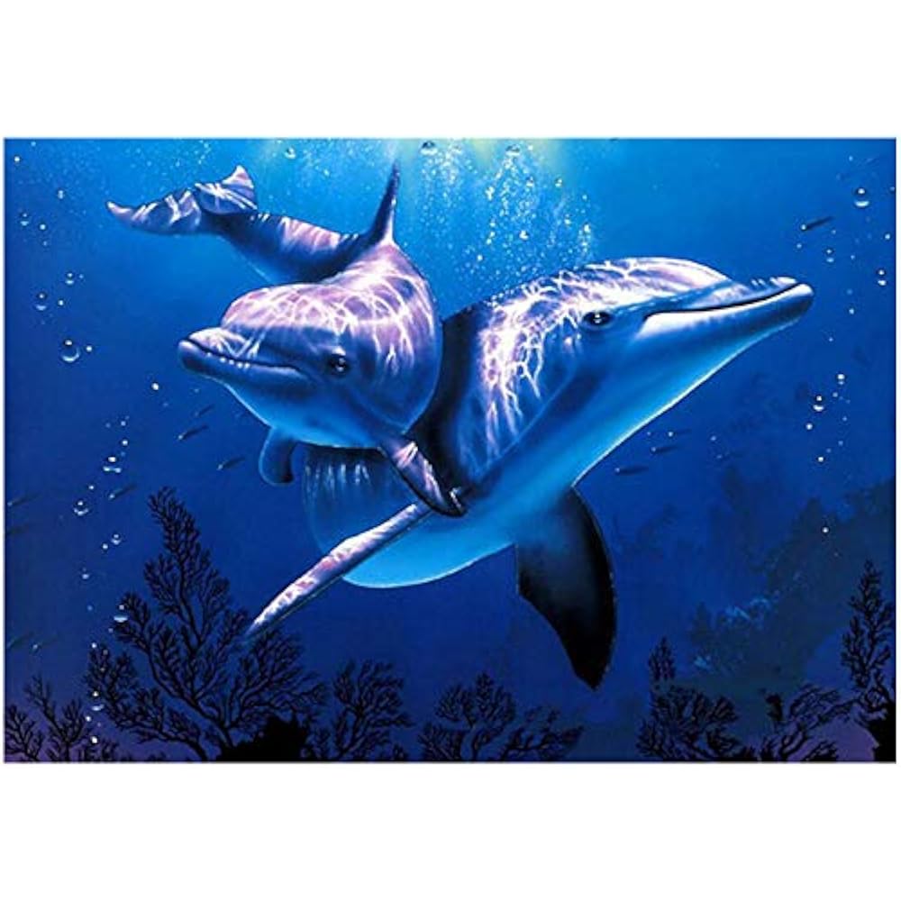 DIY 5D Dolphin Diamond Painting By Number Kits, Square Drill Crystal