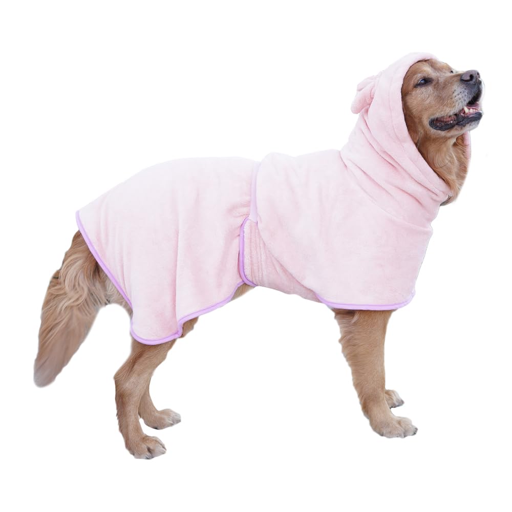 BT Bear Dog Bathrobe,Super Absorbent Dog Quick Drying Microfiber Coat Hooded Bath Towel for Small Medium Large Dogs(XL,Pink)