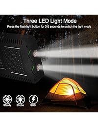 Cargador solar, batería de respaldo externa, con puertos USB duales, 2 linternas LED, mosquetón y brújula, carga para smartphones, iPad, tableta, cámara.