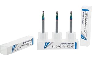 JIANXING 2.5mm R1.25 DLC Coated 2-Flute Carbide Ball Nose End Mill, Ideal for Aluminum, Copper Alloys, and Plastic Machining – High Precision & Wear-Resistant Cutting Tool (3 Pack)