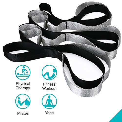 Yoga Strap Fitness Multi-Loop Strap Stretch Band 12 Loops Yoga Stretch Strap Nonelastic Stretch Strap for Physical Therapy, Pilates, Dance and Gymnastics with Carry Bag