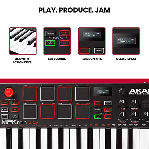 Akai MPK Mini Play MIDI Keyboard Controller Beat Maker Bundle with