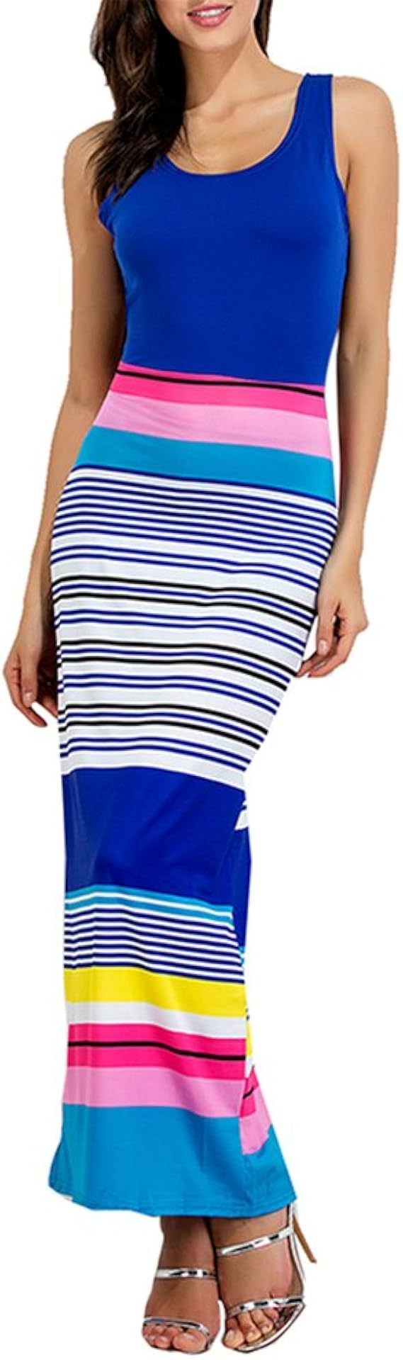 Sommerkleid Damen Lang - Strandkleid Spaghettiträger Gestreift