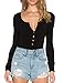 May&Maya Women's Long Sleeve Partial Front Button Bodysuit(Black XL)