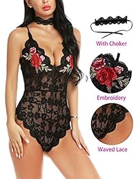 Body de encaje bordado para dama, babydoll de diseño de una pieza con gargantilla